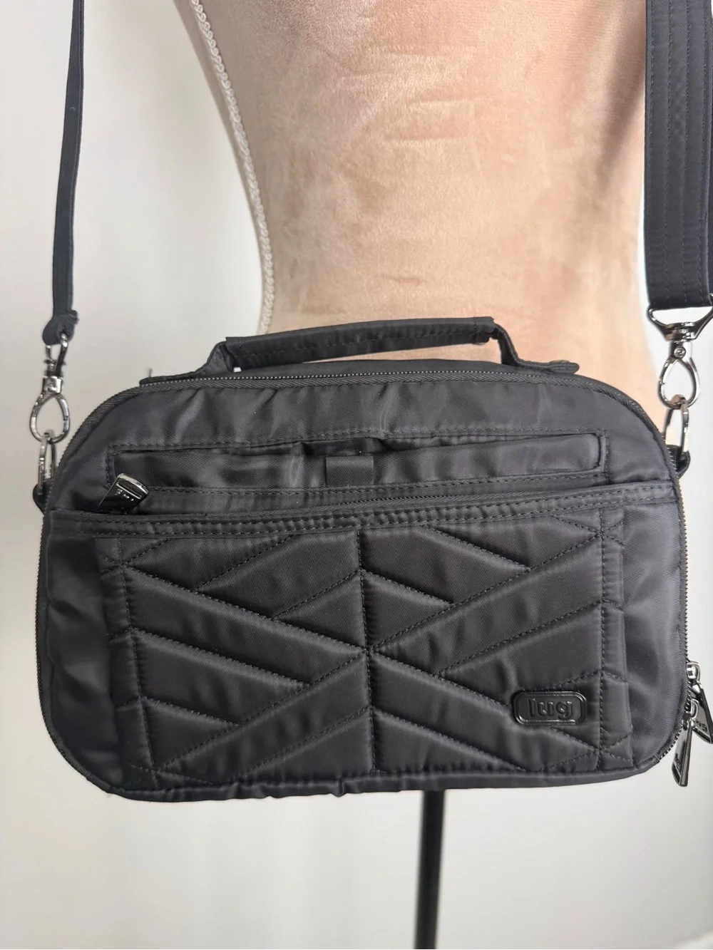 lug Black Quilted Nylon Messenger Crossbody Bag